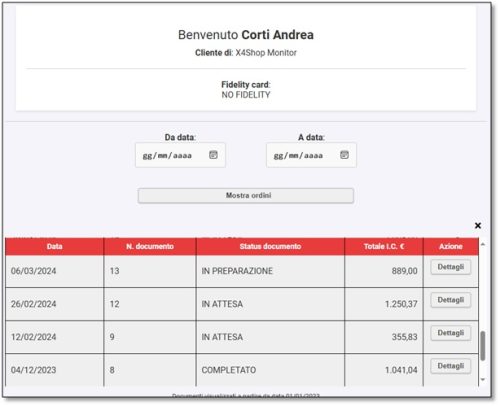 Ordini. Lista riepilogativa